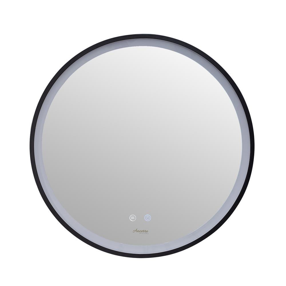 30-Inch Round Black Aluminum Bathroom Vanity Mirror with LED Light