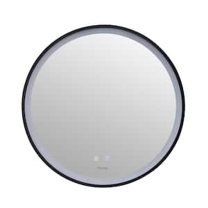 Cirque 30 in. W x 30 in. H Round Framed LED Light Anti-Fog and Dimmer Bathroom Vanity Wall Mounted Mirror in Black