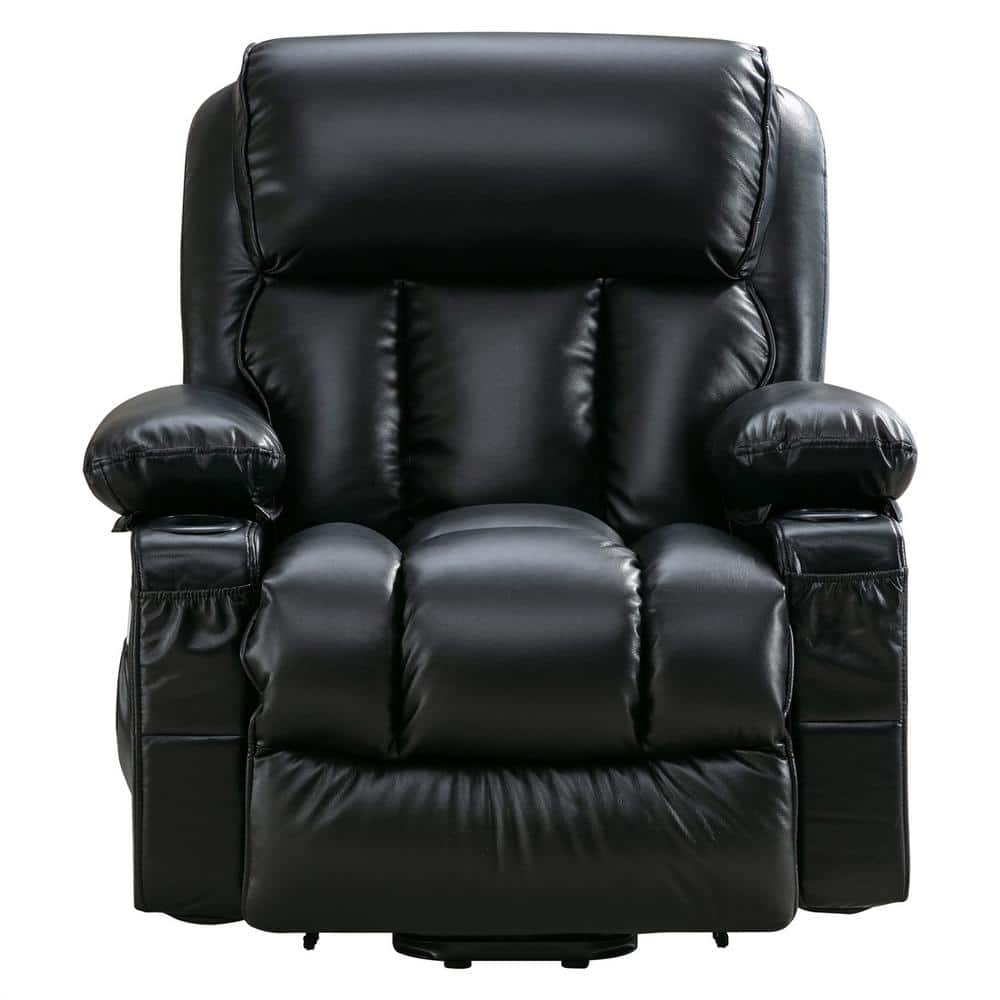 38.58 in. W Black Leather Recliner with Remote Control, Tufted and Storage