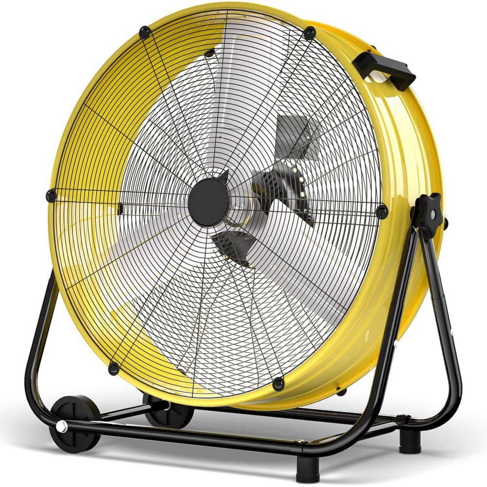 Atemomen 30 in. Yellow Drum Fan has 3-Speeds, 14000 CFM, 360° Tilt, Wheels, Ideal for Warehouses, Commercial and Workshop