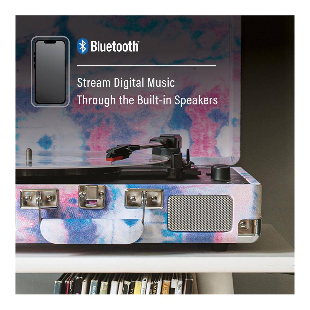 Tie-Dye Portable Bluetooth Vinyl Record Player with Built-In Speakers