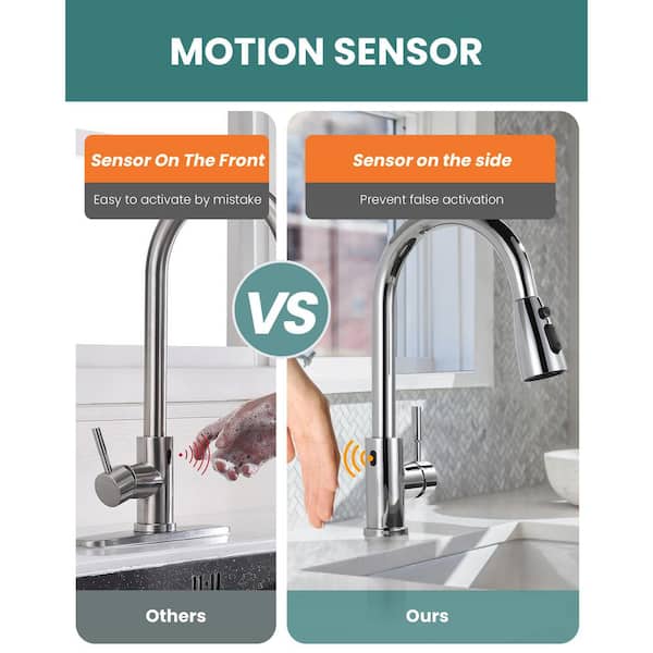 Costway Motion Sense Touchless Kitchen Faucet Pull-Down Single Handle Dual Spray Chrome