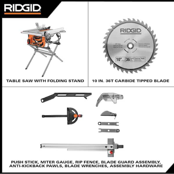 RIDGID 1004372759 15 Amp 10 in. Portable Jobsite Table Saw with Folding Stand - 2