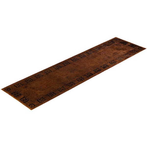 Overdyed Brown 3 ft. x 11 ft. Solid Wool Indoor Runner Rug