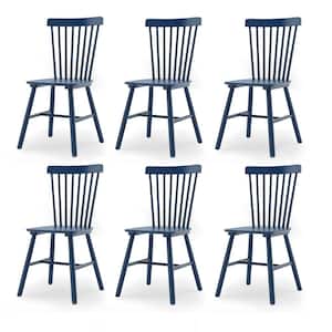Windsor Navy Blue Solid Wood Dining Chairs for Kitchen and Dining Room Set of 6