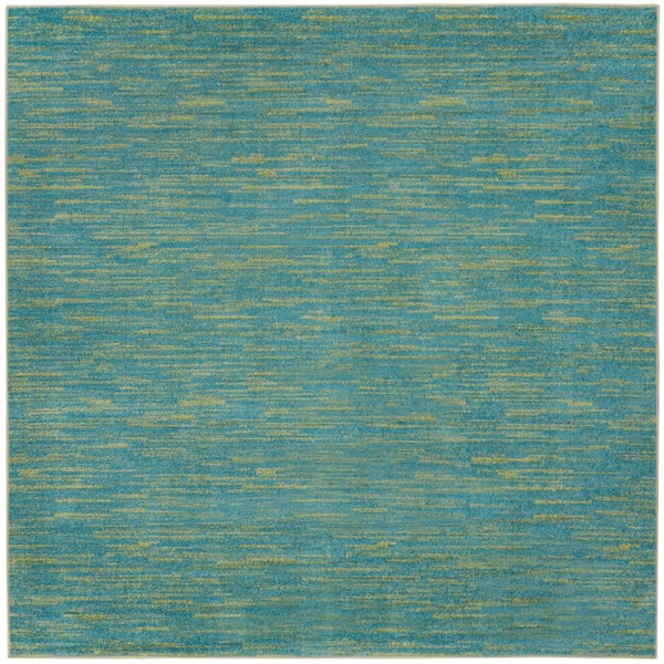Nourison Essentials 5 ft. x 5 ft. Blue Green Square Solid Contemporary Indoor/Outdoor Patio Area Rug
