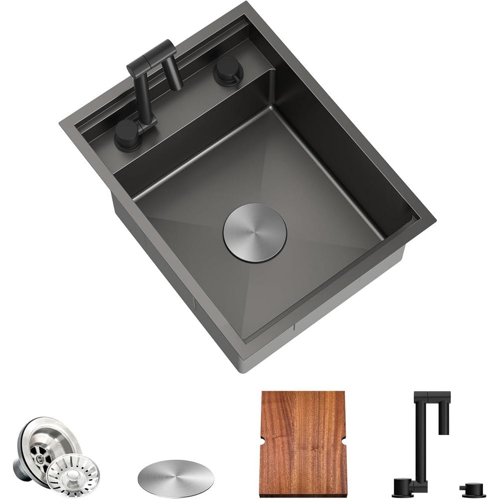 16 x 21 x 9 Kitchen Sink Undermount Bar Sink 16 Gauge with Faucet Cutting B