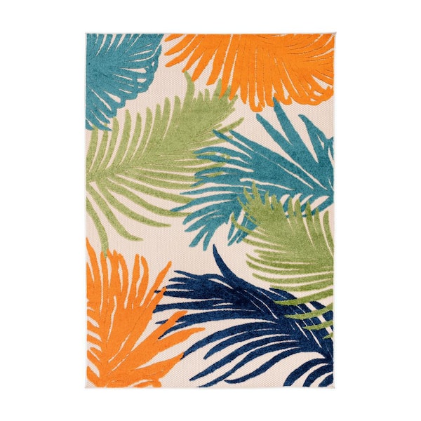 Contemporary Tropical Large Floral Multi 4 ft. x 6 ft. Indoor/Outdoor Area Rug