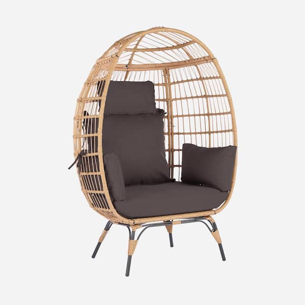 SANSTAR Wicker Egg Chair Outdoor Lounge Chair Basket Chair with Dark ...