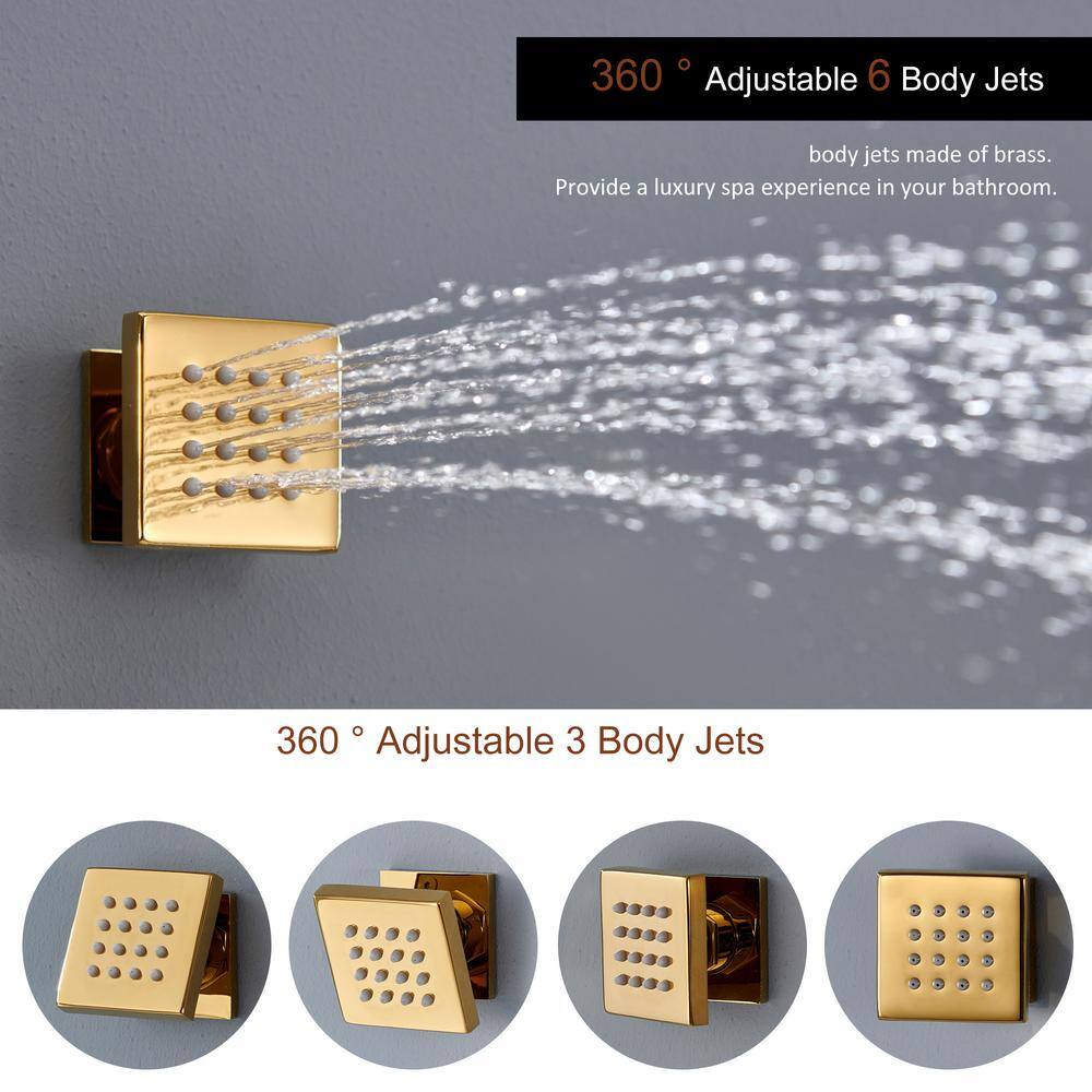 Brushed Gold Large Dual Rectangle Ceiling Mounted Shower System with LED and Bluetooth