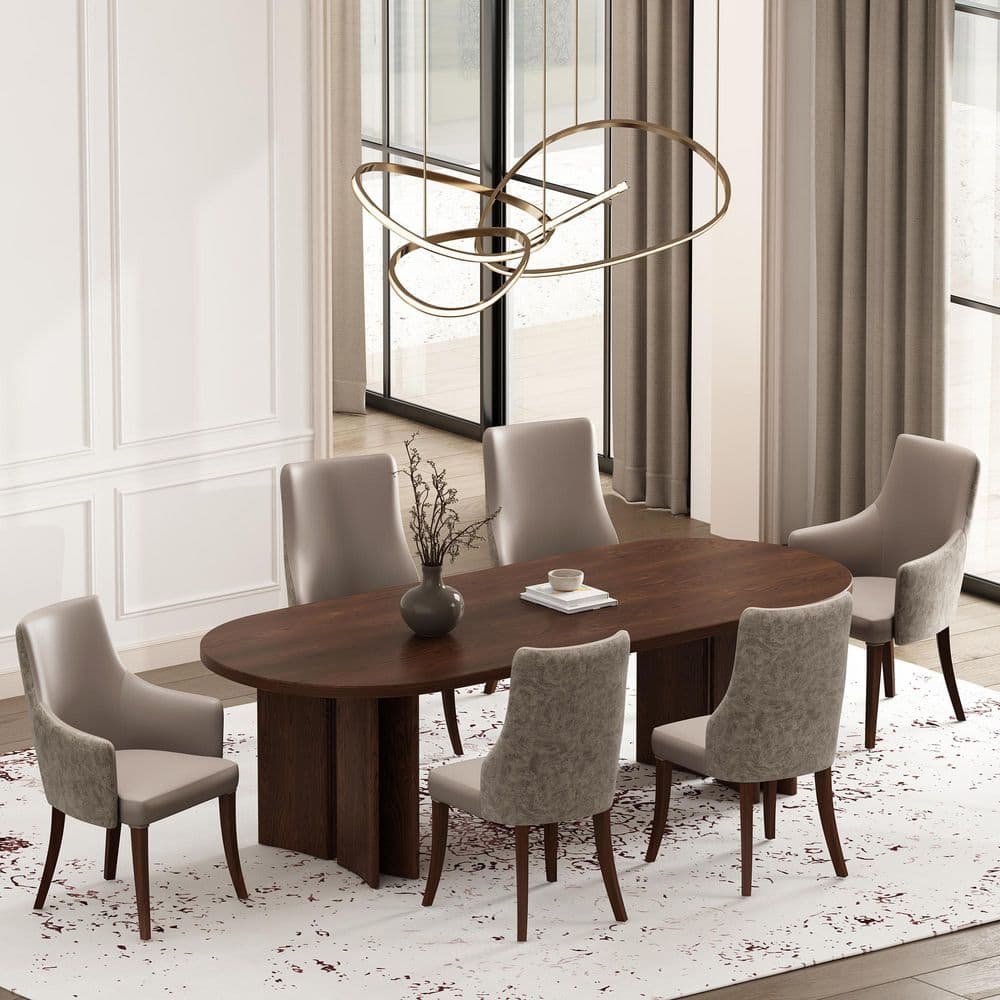 Connie Modern Taupe Vegan Leather and Velvet Upholstered Dining Chair Set (Set of 6)