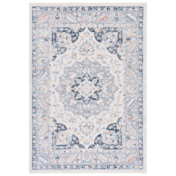 SAFAVIEH Blair Beige/Gray Navy 9 ft. x 12 ft. Machine Washable Border Floral Area Rug