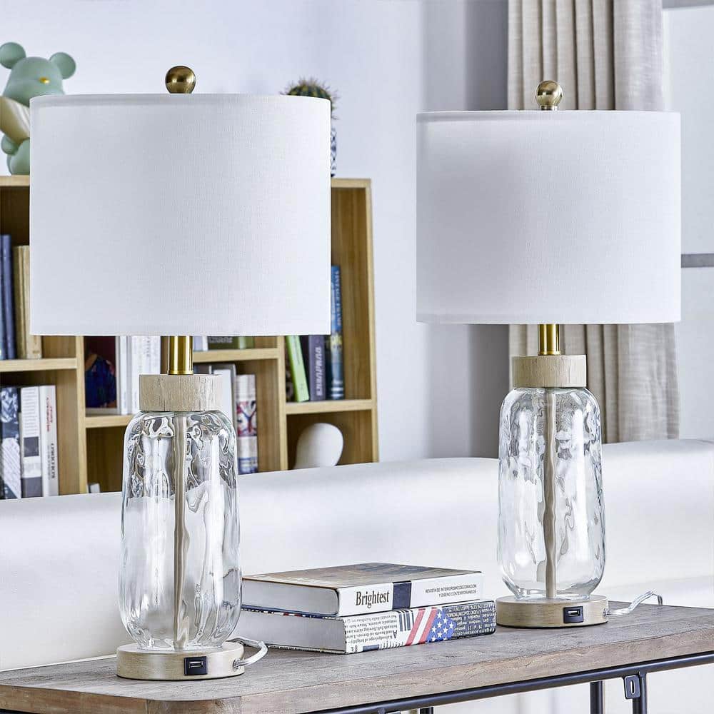 23.5 in. Beige Modern Dimmable Resin Bedroom Living Room Bedside Desk Nightstand Table Lamps USB Port (Set of 2) price history on PriceWatchPro