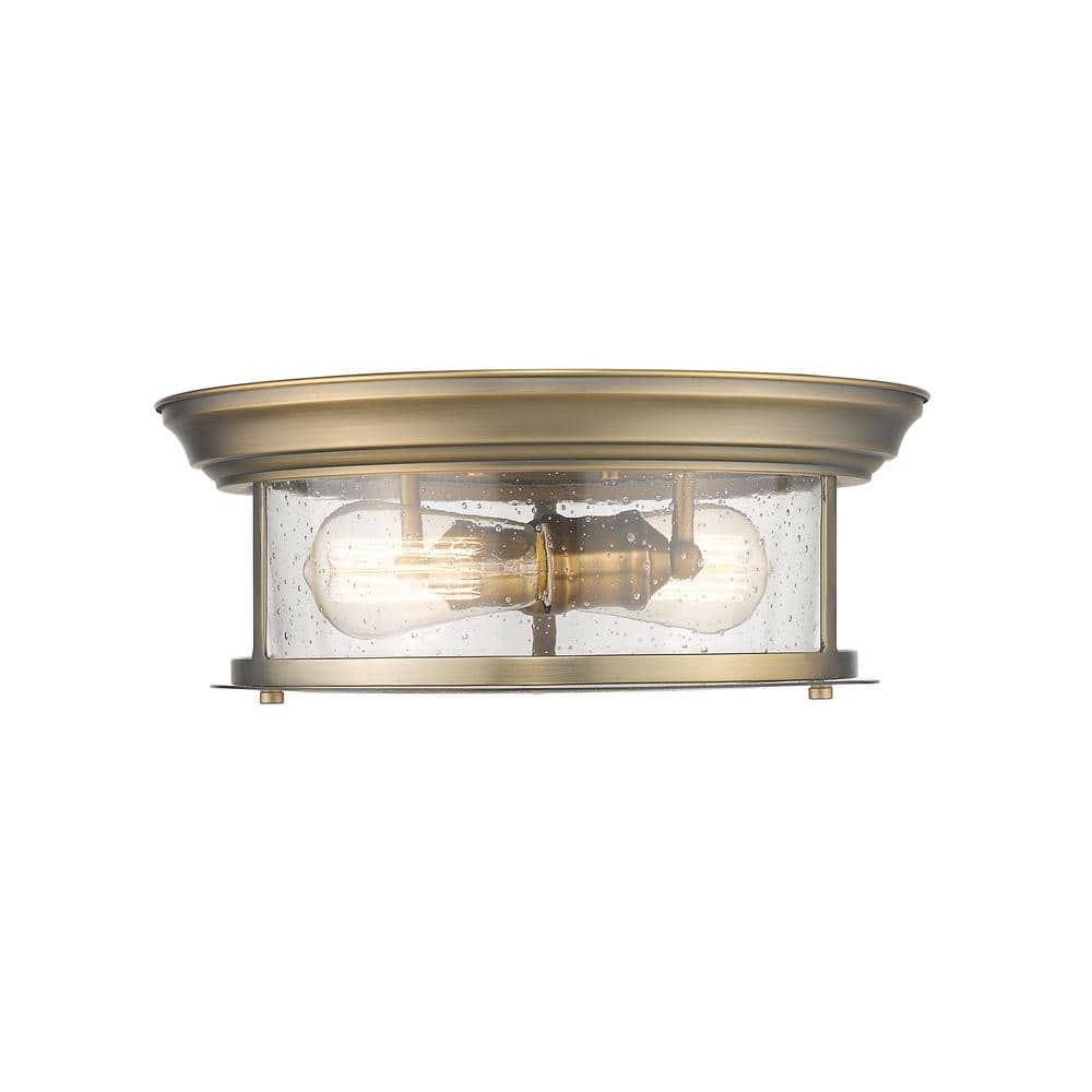 Heritage Brass 13.5" Flush Mount Light with Seeded Glass Shade