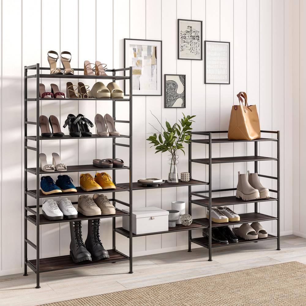 Espresso 3-Tier Stackable Metal and Wood Shoe Rack