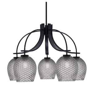 Olympia 18.75 in. 5-Light Matte Black Downlight Chandelier 5 in. Smoke Textured Glass Shade