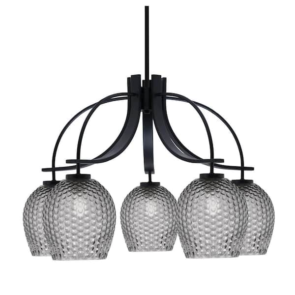 Unbranded Olympia 18.75 in. 5-Light Matte Black Downlight Chandelier 5 in. Smoke Textured Glass Shade