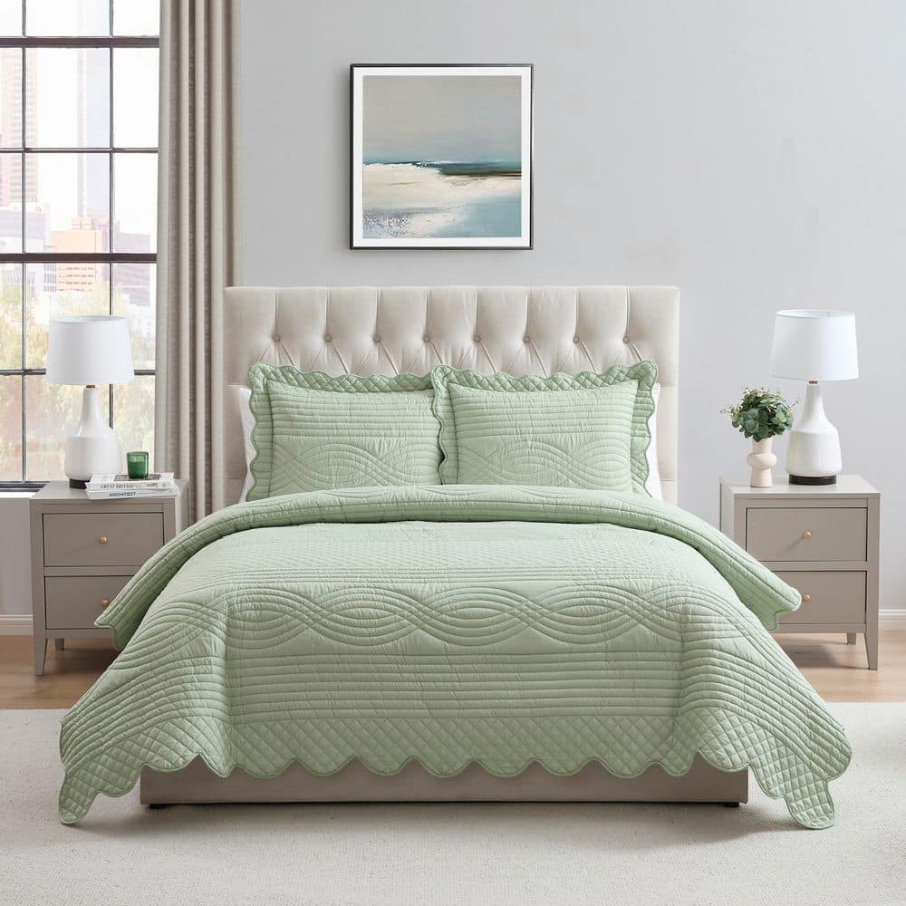 Scallop Microfiber Queen Green 3-Piece Quilt Set price history on PriceWatchPro