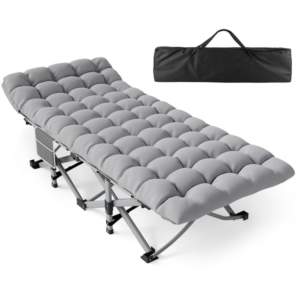 Heavy-Duty Steel Frame Folding Camping Cot with Pillow and Carry Bag