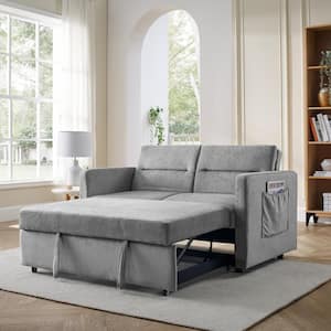 54.5 in. Gray Polyester 2-Seater Loveseat Sofa Bed with Pull-Out Bed Convertible Sleeper Bed
