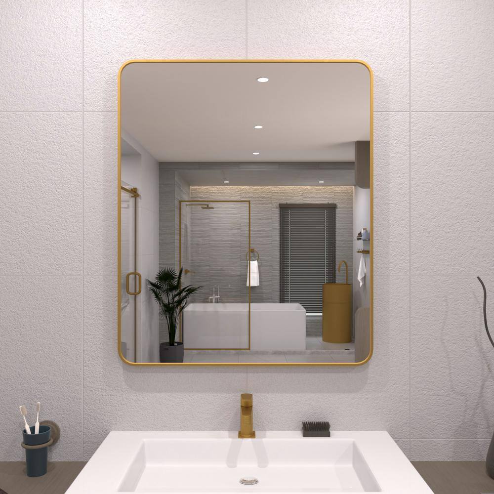 30 in. W x 36 in. H Rectangular Framed Wall Bathroom Vanity Mirror in Gold price history on PriceWatchPro