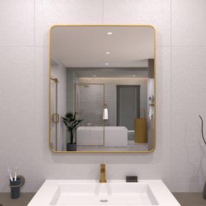 30 in. W x 36 in. H Rectangular Framed Wall Bathroom Vanity Mirror in Gold