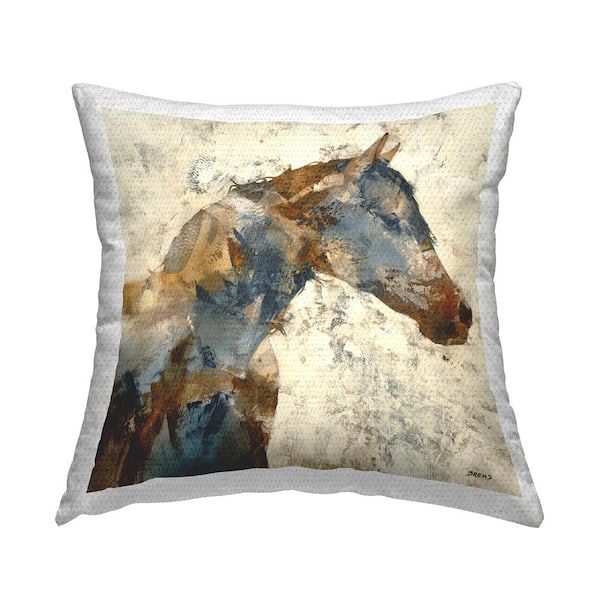Stupell Industries Abstract Farm Horse Rural Rustic Animal Portrait Brown Square Outdoor Throw Pillow