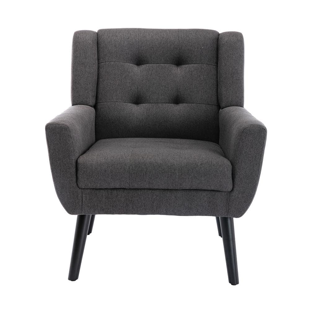 Dark Gray Linen Material Accent Chair Bedroom Chair