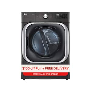 9.0 cu. ft. Vented SMART Stackable Electric Dryer in Black Steel with TurboSteam and Sensor Dry Technology