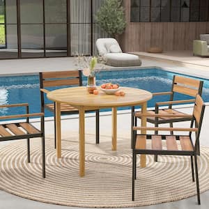 Round Acacia Wood 30 in. Outdoor Dining Table Patio Bistro Table 4-Person for Deck Lawn