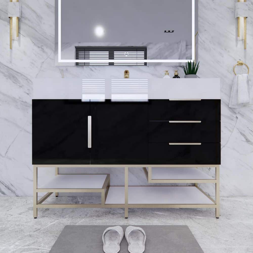 Bethany 47 in. W. x 20 in. D x 36 in. H Single Sink Freestanding Bath Vanity in Gloss Black with White Acrylic Top price history on PriceWatchPro