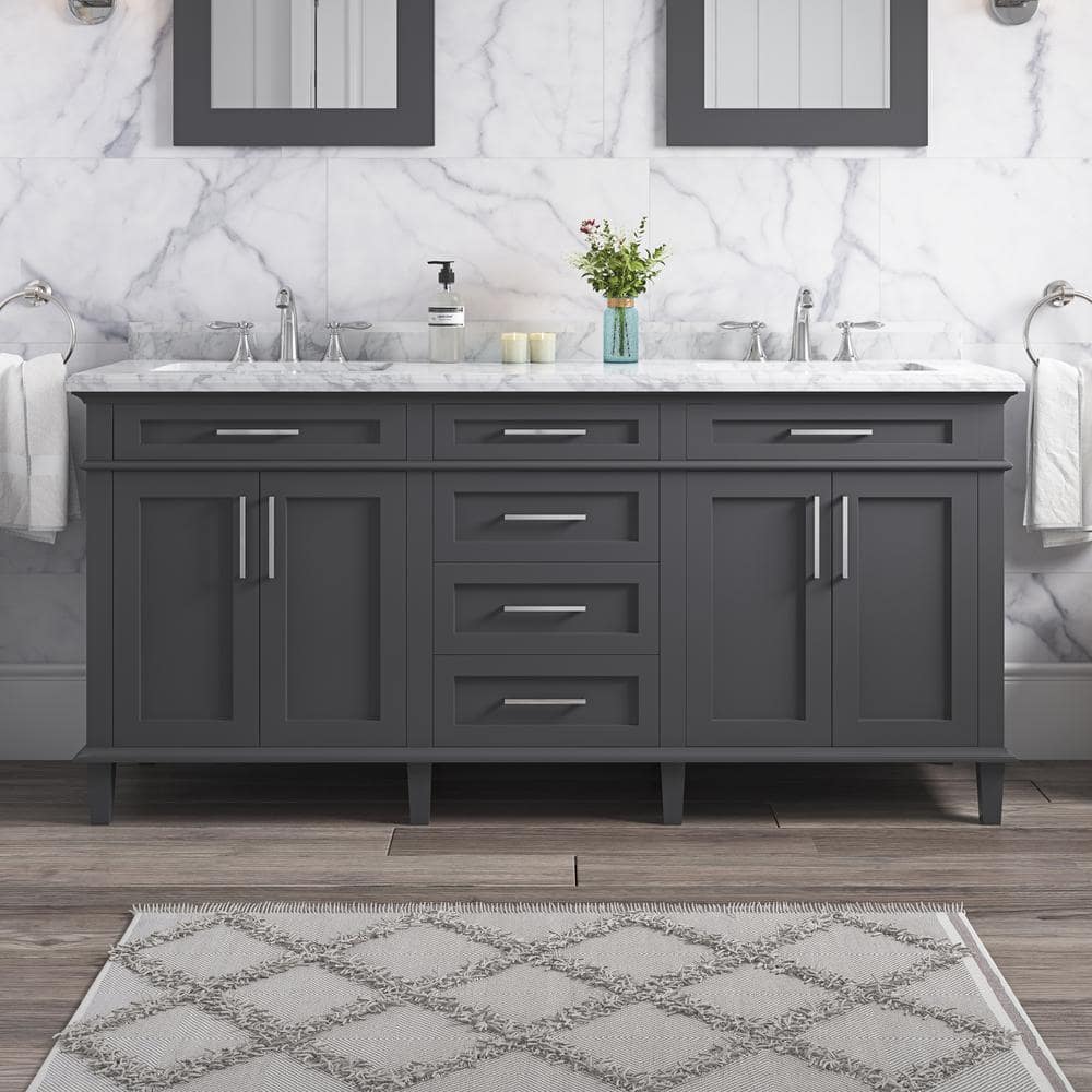 Home Decorators Collection Sonoma 72 in. W x 22 in. D x 34 in. H Double  Sink Bath Vanity in Dark Charcoal with Carrara Marble Top Sonoma 72C - The  Home Depot