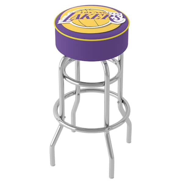 Unbranded Los Angeles Lakers Logo 31 in. Yellow Backless Metal Bar Stool with Vinyl Seat