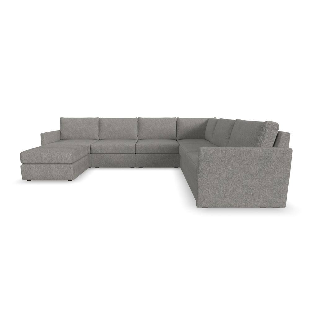 Pebble Gray Fabric 6-Piece Modular Sectional with Ottoman