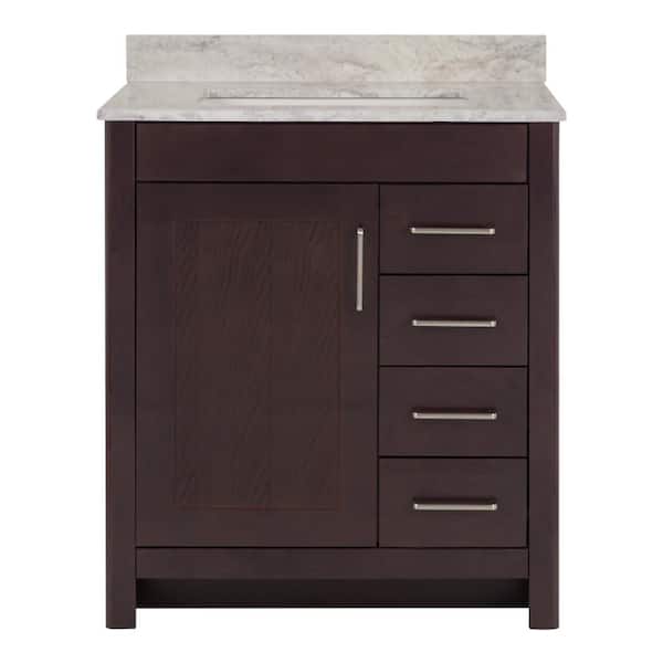 Home Decorators Collection Westcourt 31 in. W x 22 in. D Bath Vanity in Chocolate with Stone Effect Vanity Top in Winter Mist with White Sink