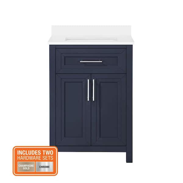 Beaufort 24 in. Single Sink Midnight Blue Bath Vanity with White Engineered Stone Top (Assembled)