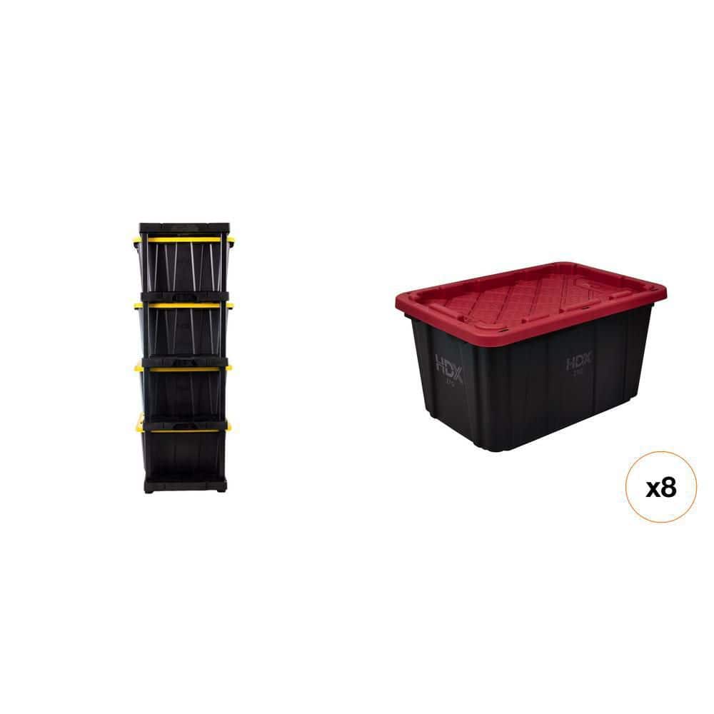 HDX 27 Gal. Tough Storage Tote in Black and Red 999-27G-HDX-RED