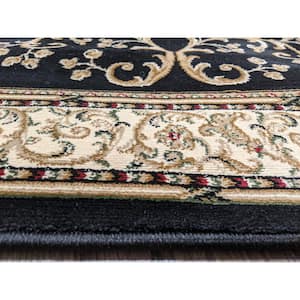 Noble Black 2 ft. x 8 ft. Traditional Medallion Oriental Area Rug