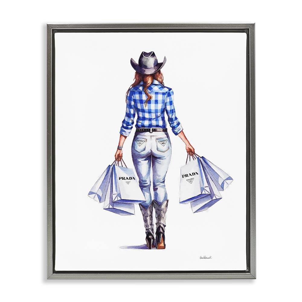 Chic Cowgirl and Shopping Bags by Amanda Greenwood Gray Floater Frame People Graphic Art Print 31 in. x 25 in. price history on PriceWatchPro