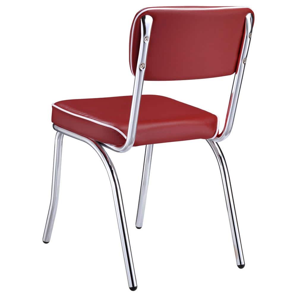 Retro Glossy White and Red Oval Dining Set with Chrome Legs