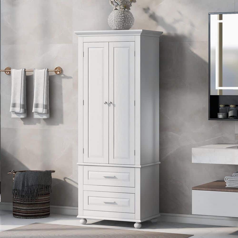 24 in. W x 16 in. D x 63 in. H White MDF Linen Cabinet with Two Drawers in White price history on PriceWatchPro