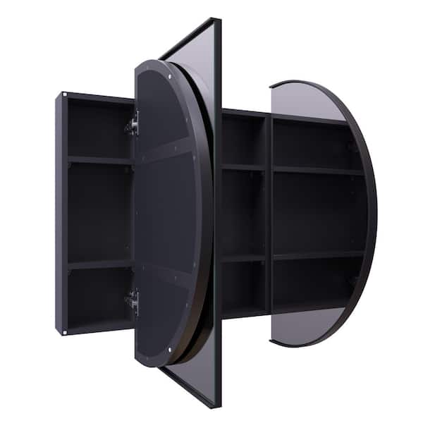 Nia 48 in. W x 30 in. H x 5 in. D Recessed Medicine Cabinet in Black with Mirror