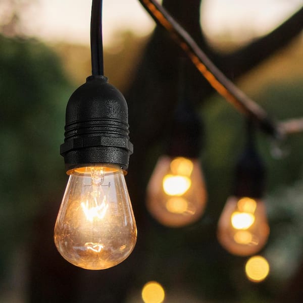 15-Light Indoor/Outdoor 48 ft. Plug-in Edison Bulb Shape String Light Rustic Industrial LED S14, Black