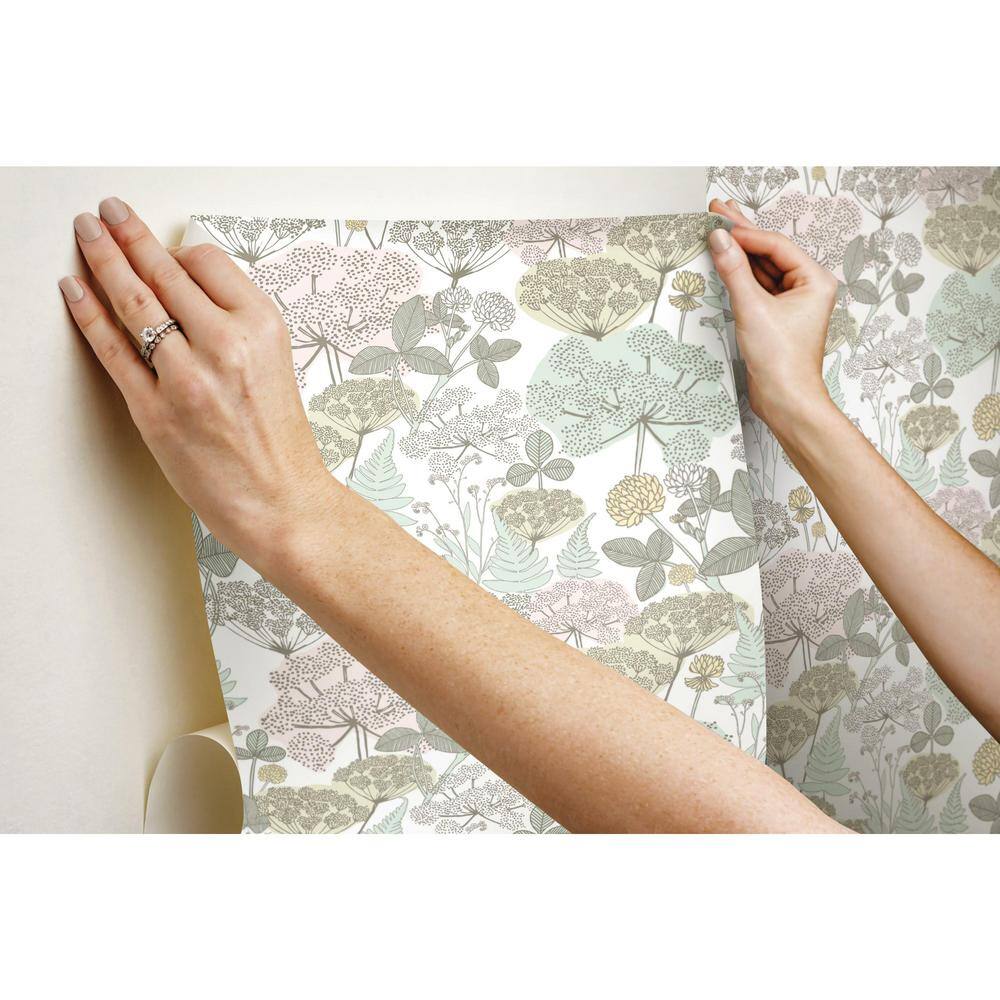 Pink and Green Floral Peel and Stick Vinyl Wallpaper