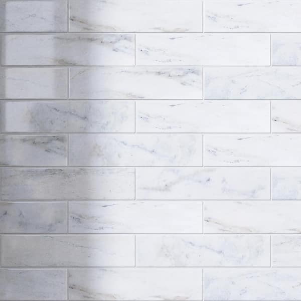MOLOVO Natural Castro White 1.89 in. x 7.8 Subway Polished Marble Tile Sample