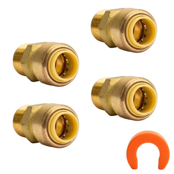 3/8 in. Brass Push-to-Connect x MNPT (Male Thread) Adapter Fitting with Disconnect Tool (4-Pack)