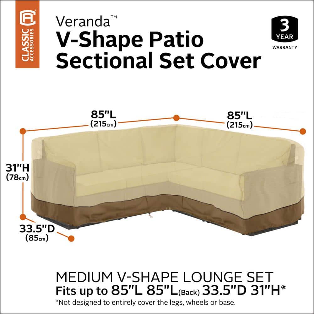 Veranda Beige and Brown Water-Resistant V-Shaped Patio Sectional Cover