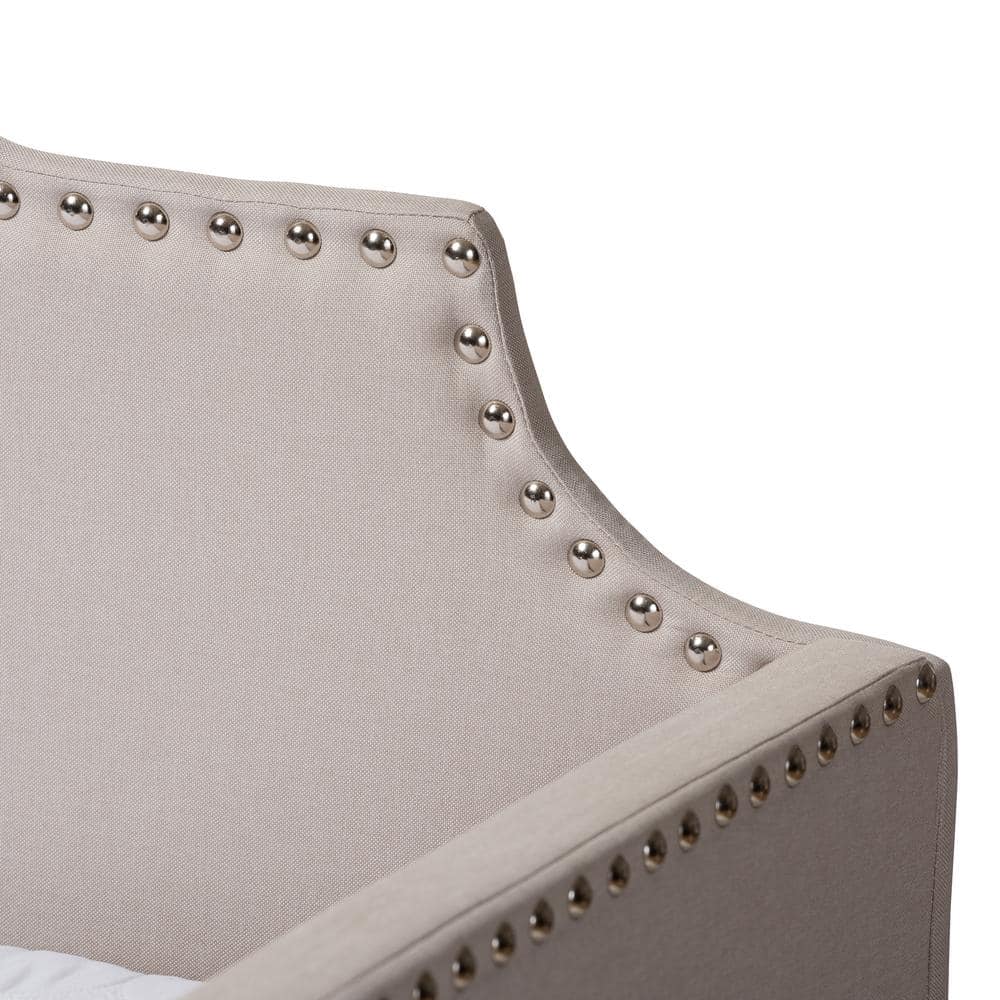 Beige Twin Upholstered Daybed with Nailhead Trim and Trundle