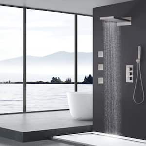 Thermostatic Triple Handle 4-Spray Patterns Shower Faucet 4.2 GPM with High Pressure 3 Body Jets in. Brushed Nickel