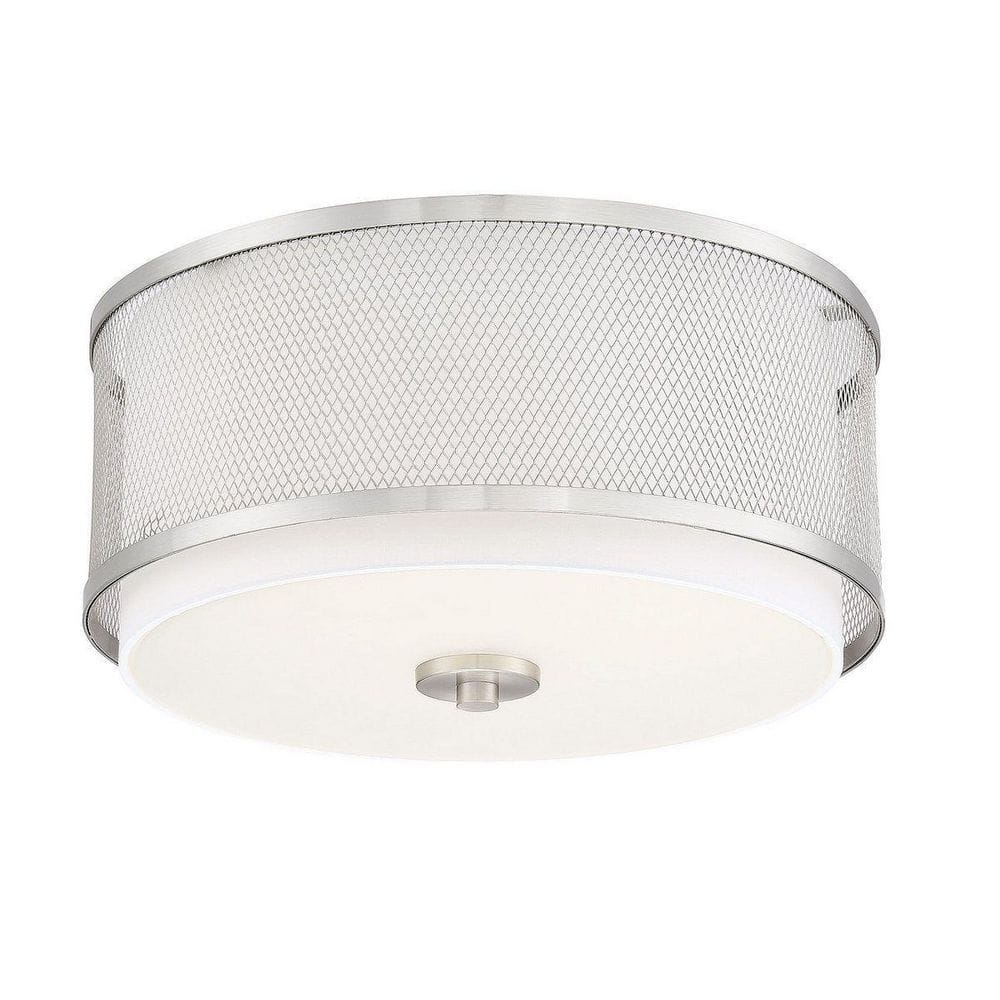 Brushed Nickel 3-Light Drum Flush Mount with White Fabric Shade